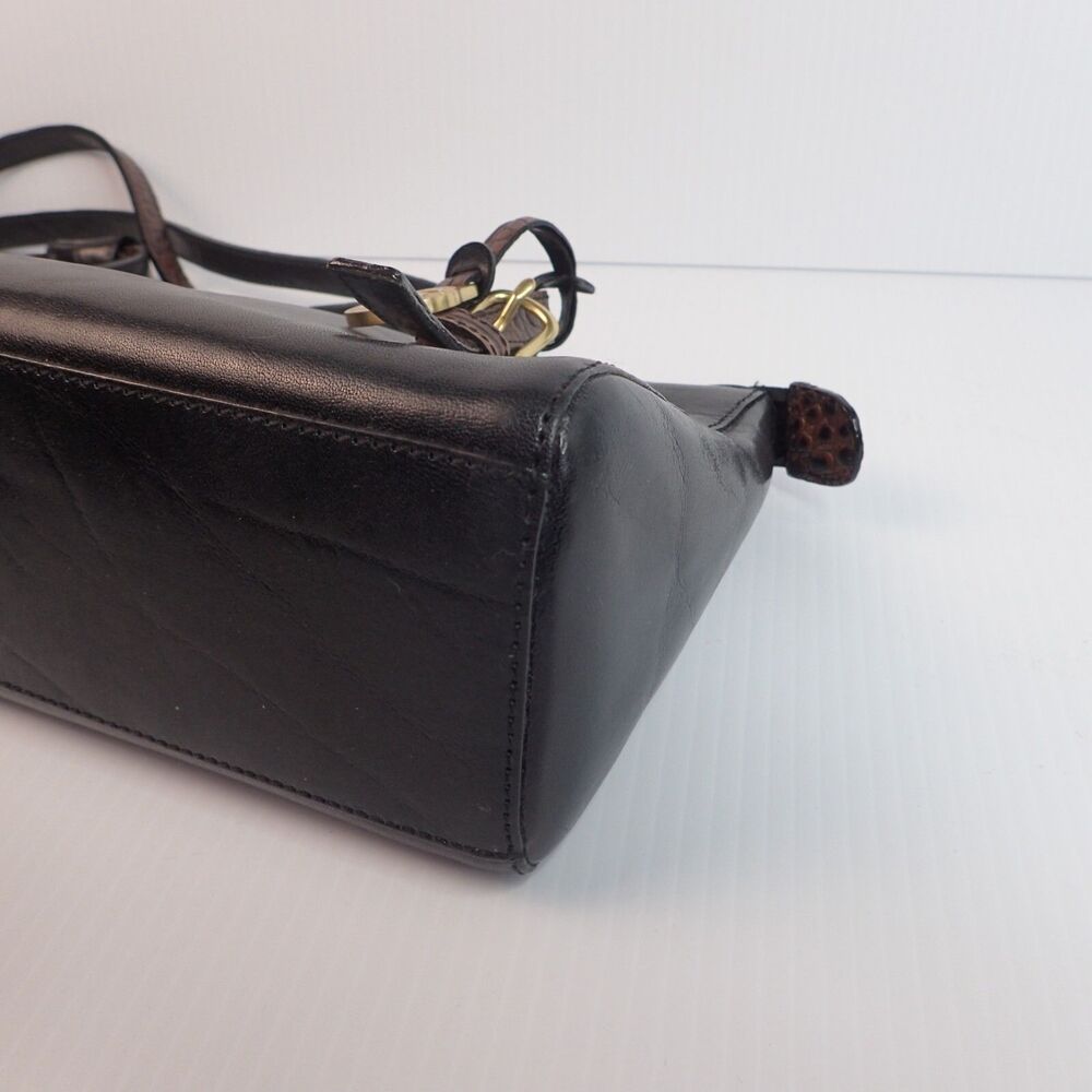 Vtg Brahmin Handbag Purse MELANIE Satchel Shoulder Bag Tuscan Black Brown Croc - Picture 4 of 16